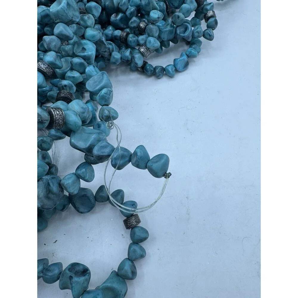 Western Turquoise Beaded Garland With Flat Round Silver Accent Beads 58 Ft Total